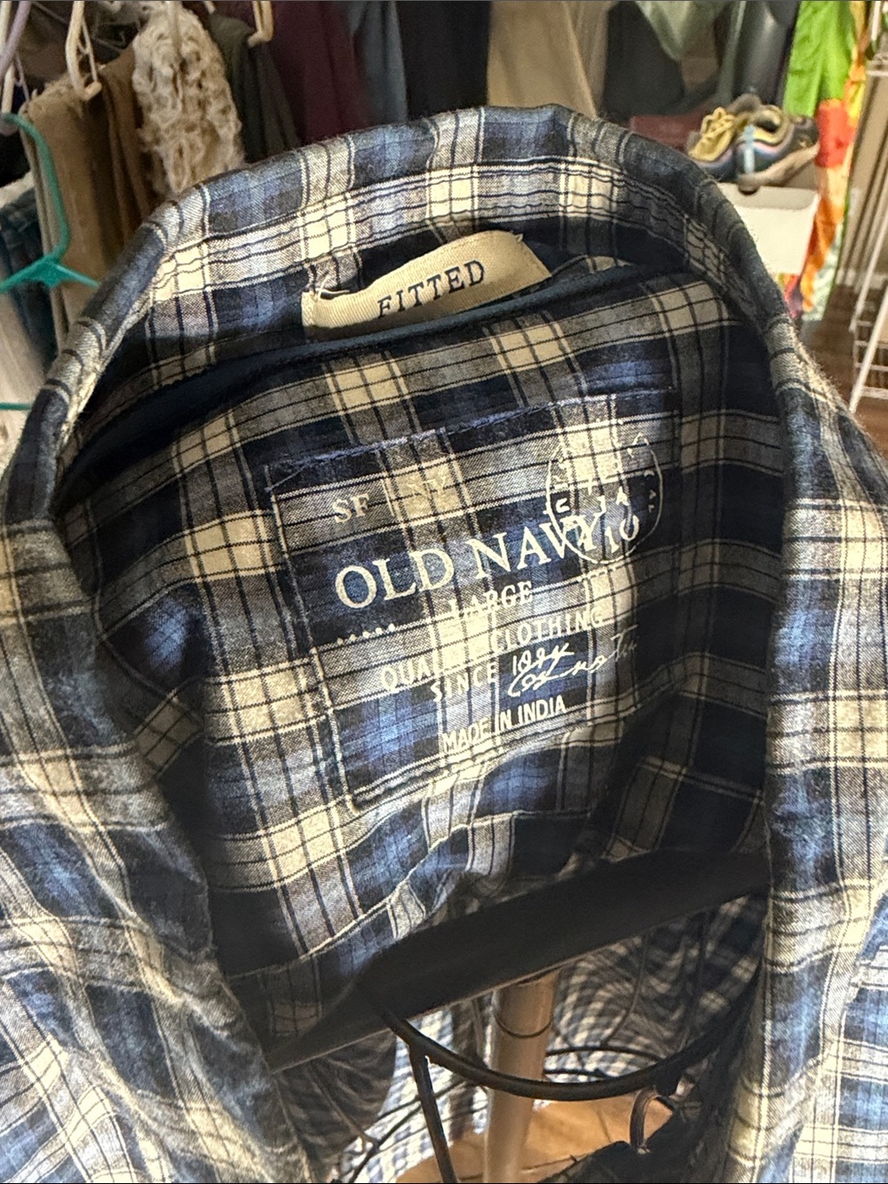 Old Navy Blue & White Plaid Button-Down Shirt - Picture 3 of 3